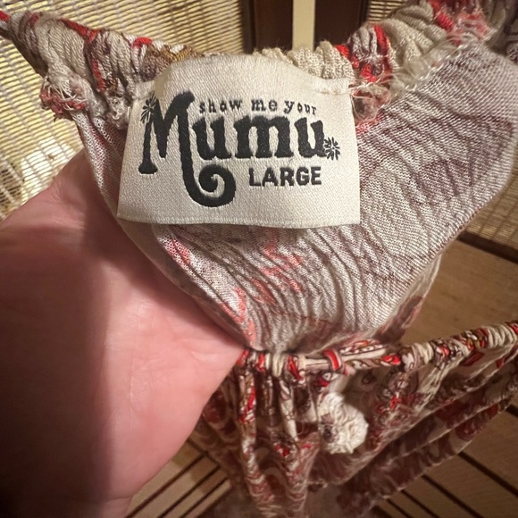 Show me your Mumu  rayon Pom Pom drawstring paisley dress   Red and taupe - Picture 7 of 11